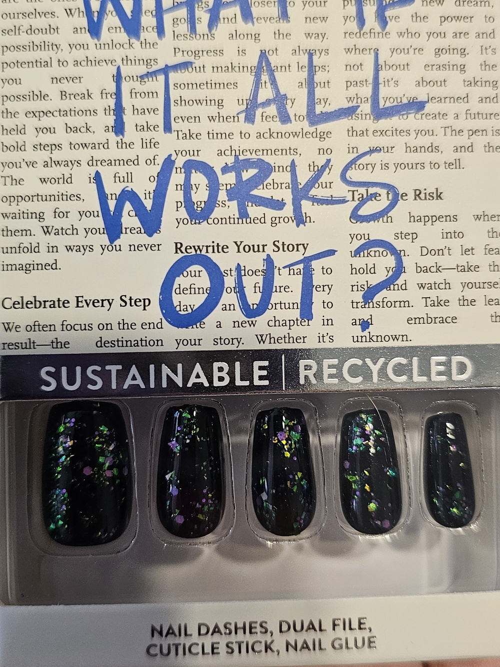 Press-On Nail Set — Black with Iridescent Flakes (Sustainable Recycled)